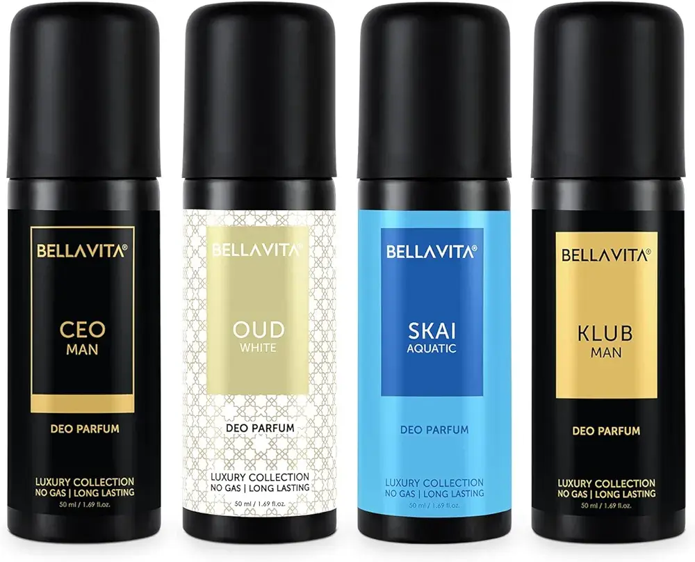 Visit the Bella Vita Luxury Store 4.1 4.1 out of 5 stars (757) Bella Vita Luxury Unisex Body Perfume Gift Set | Deodorant for Men & Women | Pack of 4 x 50ml | No Gas Deo for Man and Woman | Long Lasting Fragrances with Lemo