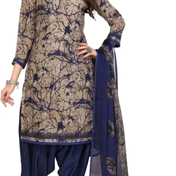 Yashika Women's Printed Dress Material - Unstitched Crepe Fabric Kurti, Pants & Dupatta Set