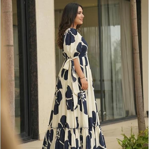Modestouze Attires Dress for Woman | Western Dress for Women | Stylish Maxi Wear | Long One Piece | Floral Printed Frock for Womens Gown | Maxi Outfit | 3/4 Sleeves Wear for Party, Vacation & Beach