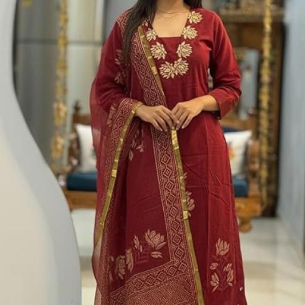 ANNI Designer Women's Rayon Viscose Straight fit Printed Embroidered Kurta with Pant & Dupatta | Ethnic Kurta Set for Women | Daily, Office & Festive Traditional