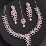 Sukkhi Charming AD Diamonds Studded Floral Choker Necklace with Danlge Earrings Maangtikka Jewellery Set for Women & Girls