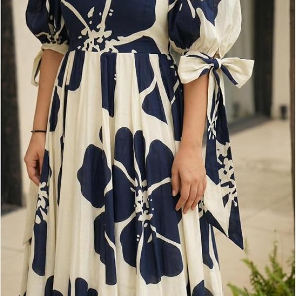 Modestouze Attires Dress for Woman | Western Dress for Women | Stylish Maxi Wear | Long One Piece | Floral Printed Frock for Womens Gown | Maxi Outfit | 3/4 Sleeves Wear for Party, Vacation & Beach