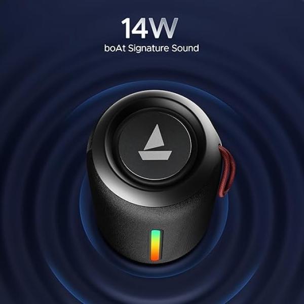 Boat Stone 352 Pro/Stone 358 Pro w/ 14W Signature Sound, Up to 12 Hours Playback, RGB LEDs, TWS Feature, Built-in Mic, BTv5.3, Free Music Streaming on JioSaavn Bluetooth Speaker (Raging Black)