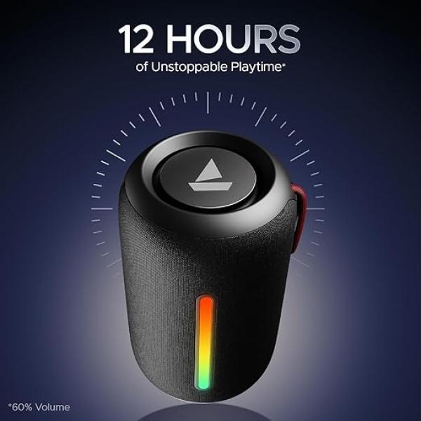 Boat Stone 352 Pro/Stone 358 Pro w/ 14W Signature Sound, Up to 12 Hours Playback, RGB LEDs, TWS Feature, Built-in Mic, BTv5.3, Free Music Streaming on JioSaavn Bluetooth Speaker (Raging Black)