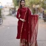Anni Designer Pure Cotton Maroon Kurta Pant Set with Dupatta for Women | 3 Piece Gold Hand Block Printed Suit Set | Cotton Kurta Set for Women | Festive Kurti Set