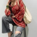 ANNI Designer Women’s Viscose Blend Printed Short Kurti | Straight Fit Casual Ethnic Top | Square Neck Full Sleeve Kurta Office College