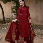 Anni Designer Pure Cotton Maroon Kurta Pant Set with Dupatta for Women | 3 Piece Gold Hand Block Printed Suit Set | Cotton Kurta Set for Women | Festive Kurti Set