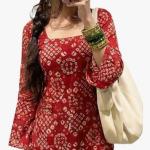 ANNI Designer Women’s Viscose Blend Printed Short Kurti | Straight Fit Casual Ethnic Top | Square Neck Full Sleeve Kurta Office College