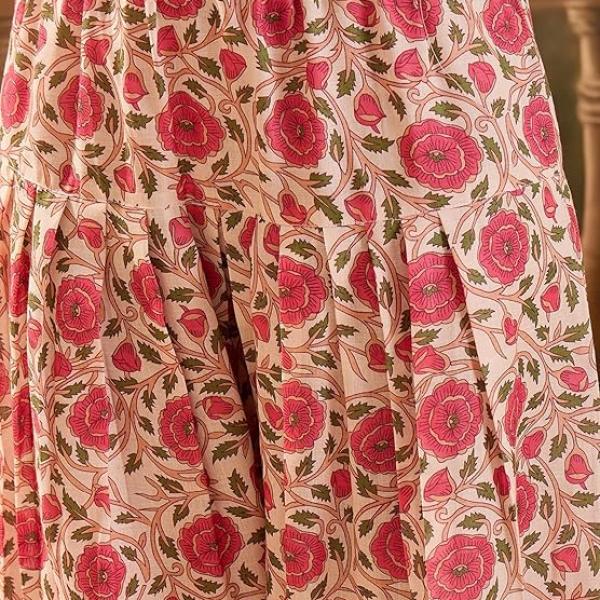 EthnicJunction Women's Linen Floral Print Summer Wear Straight Short Kurti With farshi Salwar Set | Kurta Pant Set | Office wear Kurta Set | Vacation wear Kurta set