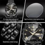 OLEVS Original Men's Diamond Watch Analog Quartz Stainless Steel Calendar Business Dress Watch with Luminous Waterproof Casual Wristwatch