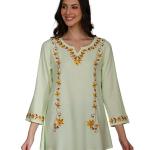 QAZMI Women Kashmiri Aari Embroidered A-Line Viscose Rayon Short Kurti with Full Sleeves