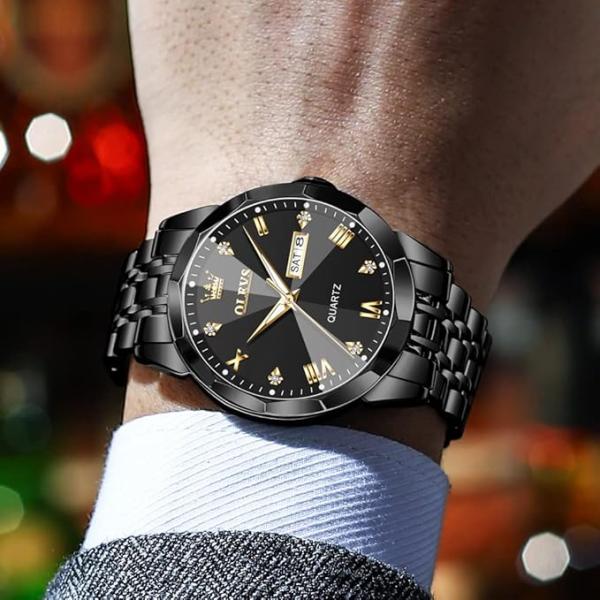 OLEVS Original Men's Diamond Watch Analog Quartz Stainless Steel Calendar Business Dress Watch with Luminous Waterproof Casual Wristwatch