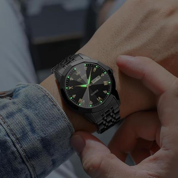 OLEVS Original Men's Diamond Watch Analog Quartz Stainless Steel Calendar Business Dress Watch with Luminous Waterproof Casual Wristwatch