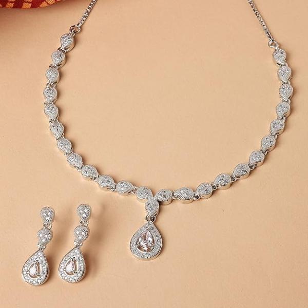Zeneme Jewellery Set Fascinating Gold Tone Necklace Set & Earring Adorned with American Diamond Jewellery for Women and Girl