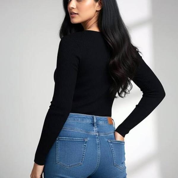 Women’s V Neck Ribbed Full Sleeve Top for Women Stylish Fitted Ribbed Top for Jeans | Casual Office Tops for Women | Western Tops for Women Stylish