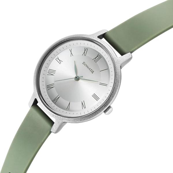 Sonata Polyurethane Silver Dial Analog Watch for Women-87049PP11W
