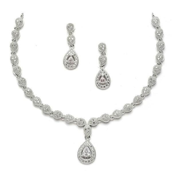 Zeneme Jewellery Set Fascinating Gold Tone Necklace Set & Earring Adorned with American Diamond Jewellery for Women and Girl