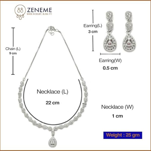 Zeneme Jewellery Set Fascinating Gold Tone Necklace Set & Earring Adorned with American Diamond Jewellery for Women and Girl