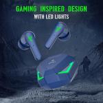 pTron Bassbuds Rogue W/ 40Ms Low-Latency Gaming,Clear Calls,50Hrs Playtime,Pristine Sound,V5.3 Bluetooth in Ear Headphones,Snug-Fit,RGB Lights,Touch Control,Voice Assist,IPX5 Water Resistant (Navy)