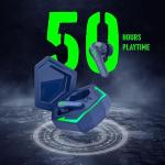 pTron Bassbuds Rogue W/ 40Ms Low-Latency Gaming,Clear Calls,50Hrs Playtime,Pristine Sound,V5.3 Bluetooth in Ear Headphones,Snug-Fit,RGB Lights,Touch Control,Voice Assist,IPX5 Water Resistant (Navy)