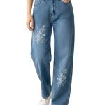 GRECIILOOKS Embroidery Jeans for Women| Women’s Summer Wide Leg Denim Jeans | High Waist Straight Fit Casual Pants for Office, Vacation & Everyday Wear