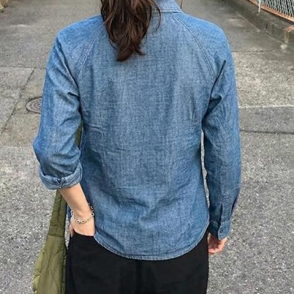 Women's Classic Denim Shirt - Long Sleeve Button Down Jean Shirt, Relaxed Fit Light Wash Cotton Chambray Blouse, Casual Western Style Oversized Shacket for Layering, Soft Lightweight Top Blue