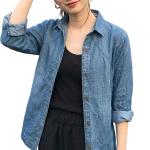 Women's Classic Denim Shirt - Long Sleeve Button Down Jean Shirt, Relaxed Fit Light Wash Cotton Chambray Blouse, Casual Western Style Oversized Shacket for Layering, Soft Lightweight Top Blue