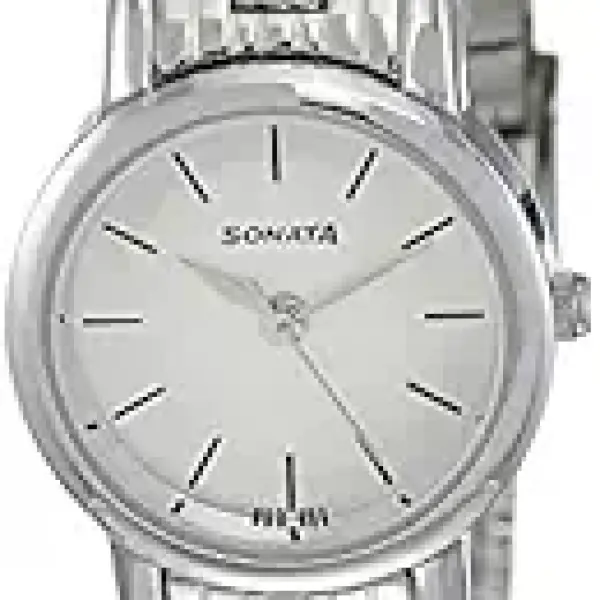 Sonata Quartz Analog White Dial Silver Stainless Steel Strap Watch For Women - NT8976SM01W