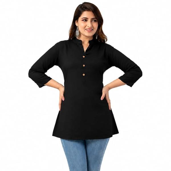 Kyraa Women Solid Tunic Top for Jeans | 3/4 Sleeve Regular Fit Short Kurti | Office Wear & Casual Wear Top for Women | Comfortable Fully Stitched Tunic Top