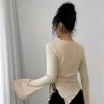Ribbed Bell Sleeve | Round Neck Slim Fit Stretchable for Casual