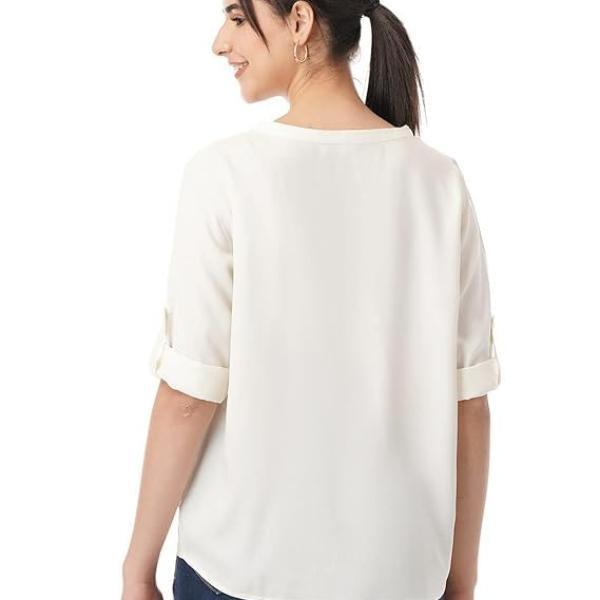 FYLTR Women's Casual Roll -Up Sleeves V-Neck Top - Western Tops for Woman | Shirts for Women | Soft & Comfortable | Tops for Jeans