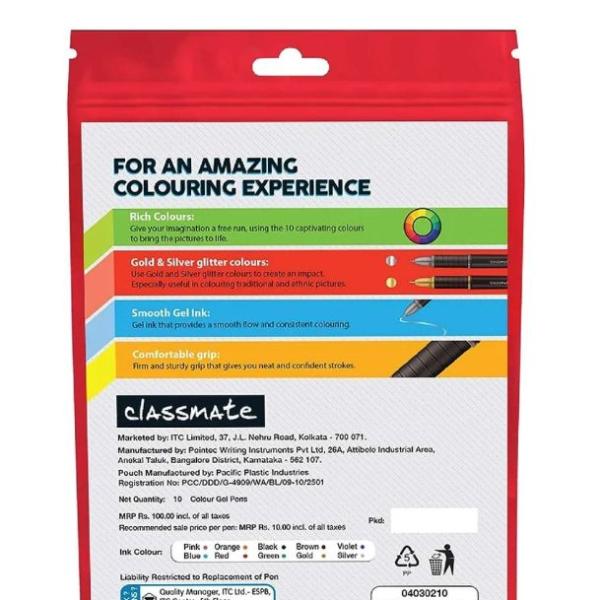 Classmate Multi Colour Brust Gel Pen -10 Pieces : 1 Unit