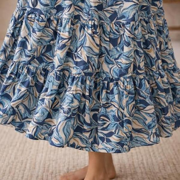 Bollyclues Women’s Crepe Fabric Printed Maxi Dress for Women| Lightweight, Breathable & Flowy | Short Sleeve Button-Down Casual Dress with Waist Tie | Stylish Summer & Vacation Wear