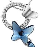 Shining Diva Valentine Gift Girlfriend Wife Italian Designer Platinum Plated Crystal Butterfly Earrings Chain Pendant Necklace Combo Jewellery Set for Women and Girls (Blue) (14603s)