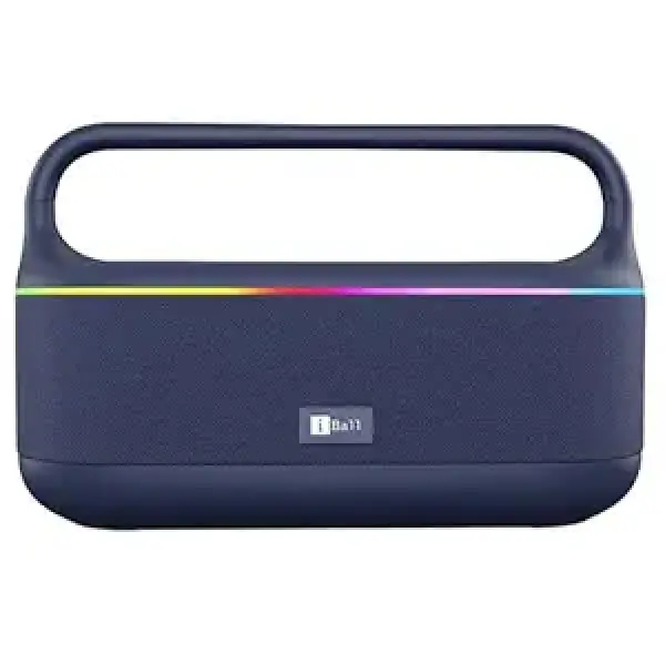 iBall Dhun 180 Portable Bluetooth Speaker, 50W RMS, 5Hrs Playback, Dual Drivers, Dual EQ, Metal Handle, Powerful BASS, TWS Support, RGB Lights, Fabric Finish, Type-C, Call Function (Blue)