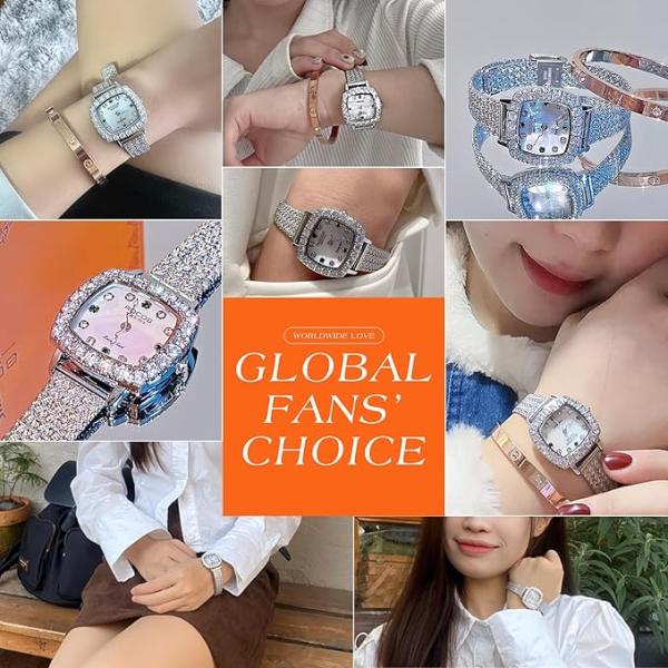 ROCOSJEWE Luxury Silver Diamond Ladies Watch for Women, Square Quartz Wrist Watch with Natural Mother-of-Pearl Dial, Elegant Small Dial, Premium Branded Women’s Watch, Gift for Women R0264