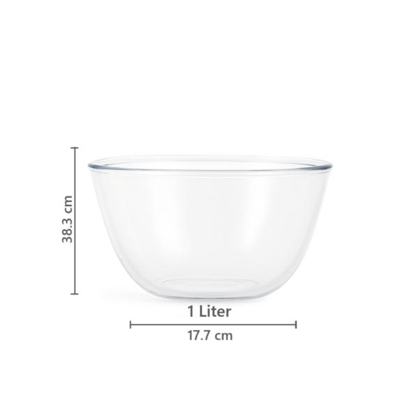 Borosil tuff round glass bowl with lid (1 litre)-Set of 2:1 unit1