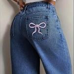 Nifty Women's Denim Stretchable High Waist Light Wash Baggy Jeans || Back Pocket Bow tie Detail