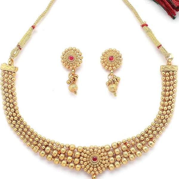 Sukkhi Classic Gold Plated Choker Necklace with Drop Earring Jewellery Set For Women & Girls|Suited for All Festive Occasions|NS107402