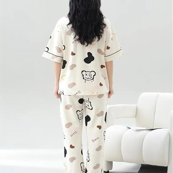 Louis Luxe Womens Korean Night Dress || Full Pyjama Set ||Korean Nightsuit || Women Nightwear ||Round Neck Full Sleeve Nightsuit || Loungewear || Everyday Nightdress (ND-10)
