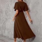 Shasmi Girl's & Women's Pleated Midi Dress with Flutter Sleeves | V-Neck Western Dress for Women | Elegant A-Line Summer Outfit | Office & Casual Wear (Dress 244)