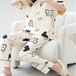 Louis Luxe Womens Korean Night Dress || Full Pyjama Set ||Korean Nightsuit || Women Nightwear ||Round Neck Full Sleeve Nightsuit || Loungewear || Everyday Nightdress (ND-10)