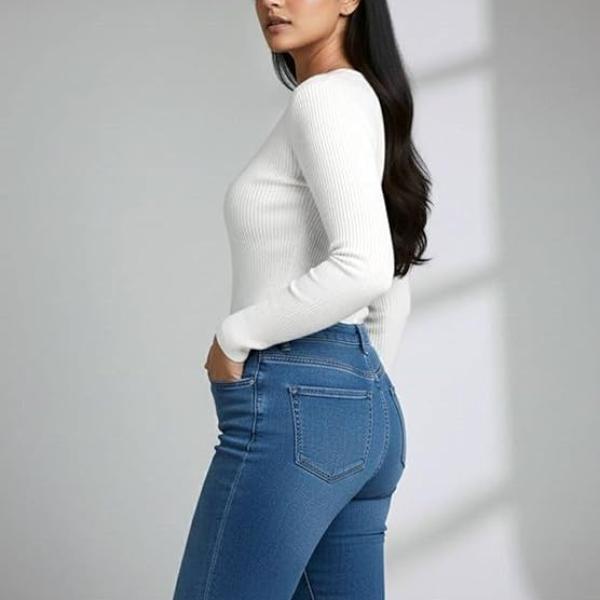 Women’s V Neck Ribbed Full Sleeve Top for Women Stylish Fitted Ribbed Top for Jeans | Casual Office Tops for Women | Western Tops for Women Stylish