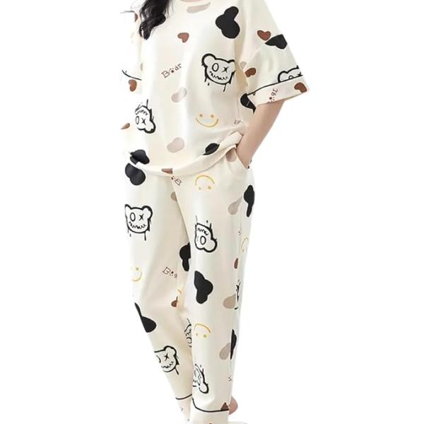 Louis Luxe Womens Korean Night Dress || Full Pyjama Set ||Korean Nightsuit || Women Nightwear ||Round Neck Full Sleeve Nightsuit || Loungewear || Everyday Nightdress (ND-10)