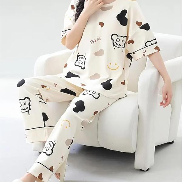 Louis Luxe Womens Korean Night Dress || Full Pyjama Set ||Korean Nightsuit || Women Nightwear ||Round Neck Full Sleeve Nightsuit || Loungewear || Everyday Nightdress (ND-10)
