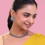 Yellow Chimes Oxidised Necklace Set For Women And Girls German Silver Oxidised Designed Ethnic Jewellery Choker Necklace Set For Women And Girls