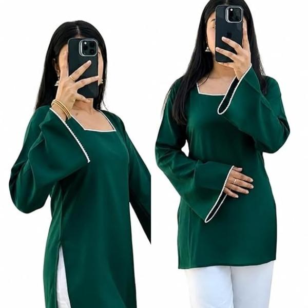 Women's Sleeve Kurti Top | Square Neck Casual Tunic | Soft Comfortable Top for Women