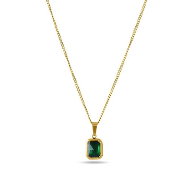 PALMONAS 18k Gold Plated Classic Emerald Necklace for Women - Jewellery Gift for Girls & Women | Waterproof & Anti-Tarnish Pendant Chain, Stylish & Trendy Necklaces for Ladies