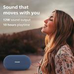 PHILIPS Audio TAS1400BL Wireless Bluetooth Speaker with Deep Bass, Passive Radiator, 12W Sound Output, 1200mAh Rechargable Battery, RGB Light Modes, 10H Playtime, Supports TF/USB/BT Modes (Blue)