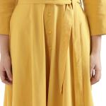 SAADAA Women's Solid Airy Linen Flared Dress | Notch Collar & 3/4 Sleeves with Adjustable Belt | Below-Knee Western Dress